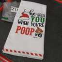 He Sees You When You're Pooping Hand Towels, Funny Christmas Kitchen Towel, Holiday Collection Dish Towels, Novelty Xmas Kitchen Bathroom Decorations, White Elephant Gag Gifts Stocking Stuffer