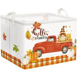 Clastyle Pumpkin Gift Basket Empty Rectangular Foldable Clothes Toy Storage Bin Large Gnome Truck Book Shelf Basket Orange Bull Plaid Harvest Basket