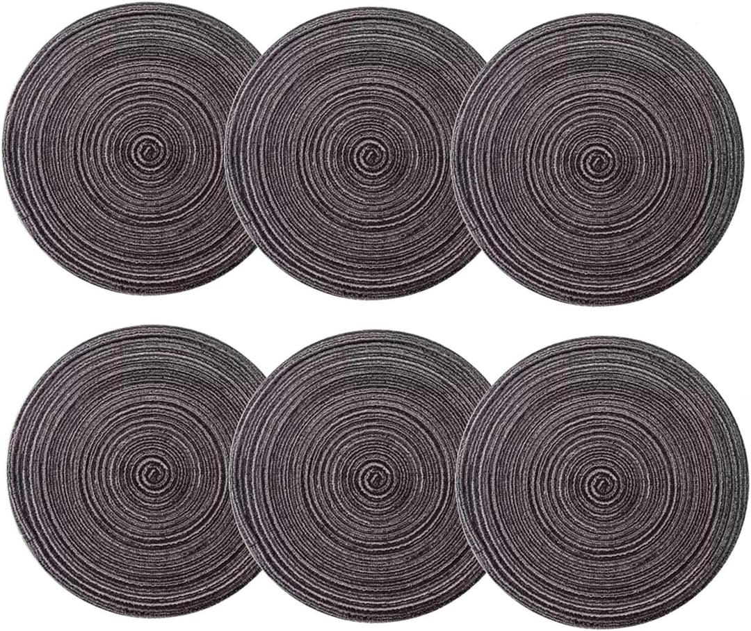 Round Placemats Set of 6 Round Braided Place mats 15 Inches Table Mats for Dining Tables Washable Heat Resistant Place mats for Party, Tabletop Accessories (Grey,6)