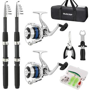 Fishing Pole Combo Set 6.9ft 2PCS Telescopic Fishing Rod and Reel Combo with Fishing Pliers and Lip Gripper Collapsible Fishing Rod and Reel Kits for Bass