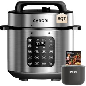 CARORI 9-in-1 Electric Pressure Cooker, 1000W Instant Multi-Cooker with IMD Touchscreen, Olla de Presion, Non-Stick Pot, Rice Cook, Slow Cook, Steamer, Sauté, Warmer, Safe Venting, Silver 8 Qt