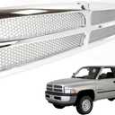 Front Grille Assembly Compatible With Dodge Ram 1500 Grill 1994-2002 / Ram 2500 3500 1994-2001 With Chrome Frame Shell With Chrome Honeycomb Mesh Insert (Except Sport Package)