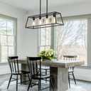 Black Farmhouse Chandeliers for Dining Room, Rustic Kitchen Island Light Fixture, 4-Lighting Linear Pendant Lamp Kitchen Island with Glass Shade Apply to Dining Room Light fixtures Over Table