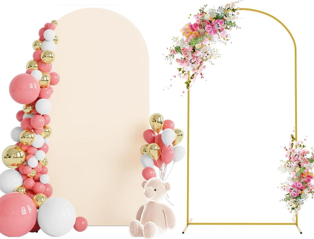 Wokceer 6.6 FT Wedding Arch Backdrop Stand and Arch Cover, Metal Arch Stand with Arch Stand Cover for Birthday Party Wedding Ceremony Bridal Baby Shower Event Decor (Beige)