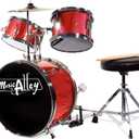 Music Alley 3 Piece Kids Drum Set with Throne, Cymbal, Pedal & Drumsticks, Red, (DBJK02-MR)