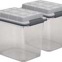 Curver Set of 2 Medium Latch PRO 29QT Heavy Duty, Water Resistant Plastic Organization and Storage Box with Extra Capacity Latching Lid, Transparent Grey