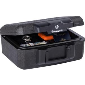 SentrySafe Fireproof Money Safe with Key Lock, Black Lock Box with Portable Carrying Handle for Travel, Exterior: 14.3 in. W x 11.2 in. D x 6.1 in H, 1200