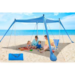 Beach Canopy Beach Tent UPF50+ 11x11 FT Easy to Setup Extra Windproof Rope Sun Shelter Beach Shade Canopy with 4 Stability Poles Outdoor Shade for Beach Camping Family