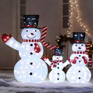 JOIEDOMI 3 Pcs 3D Christmas Collapsible Snowman Yard Light 270 Pre-Lit LED Cool White Lights for Indoor Outdoor Garden Holiday Dcor, Christmas Event Decoration, Xmas Eve Night, Red Scarf