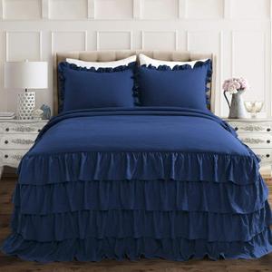 Lush Dcor Lush Decor Allison Ruffle Skirt Bedspread Navy Shabby Chic Farmhouse Style Lightweight 3 Piece Set Full,