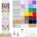 3000 Pcs Glass Peanut Beads Kit, Farfalle Glass Beads for Jewelry Making, Friendship Bracelet Making Kit with Letters, Spacers,Pearls/String, Jewelry Crafting Supplies