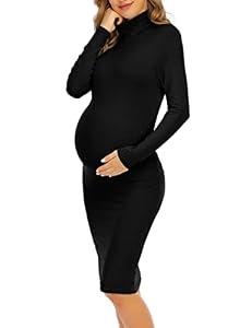 Yeshape Maternity Dresses for Women Winter Long Sleeve Maternity Bodycon Dress for Baby Shower Maternity Photoshoot, XL, Black