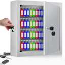 100 Keys White Key Cabinet, Anti-Theft Key Lock Box with Key Tags, Adjustable Key Organizer Wall Safe for Car Office House Garage Rental Business