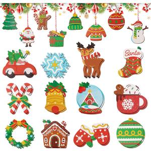 40 PCS Wooden Christmas Ornaments, 20 Styles Printed Christmas Tree Hanging Ornaments with Strings, Holiday Party Favors, Gift Tags, Stocking Stuffers, Christmas Home Decor (Multicolor Mix)