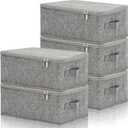 Soaoo 5 Pcs Fabric Storage Bins with Lids 15 x 10 x 6'' Stackable Foldable Storage Bins with Lid and Handle Rigid Collapsible Storage Box Clothes Storage Cubes Closet Organizers Containers, gray