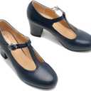 Women's T-Strap Mary Jane Pumps, 2.56 Inch Block Heel, Round Toe Dress Shoes 38