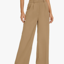 Women Office Wide High Waist Pants Loose Fit Elastic Waist Pleated Front Trousers for Work Casual, Size Small