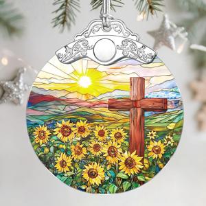 Stained Glass Ornament, Cross Christmas Ornaments, Hanging Ornaments for Home Decor & Christmas Tree Ornament Exquisite Holiday Decor, Perfect Cross Gifts, Religious Gifts & Holiday Present