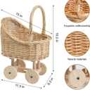 Vintage Woven Rattan Baby Carriage Basket Handcrafted Wicker Stroller for Baby Shower, Flower Girl Basket, Baby Things, Rustic Home Decor, Photography Props, Floral Arrangements(Middle)