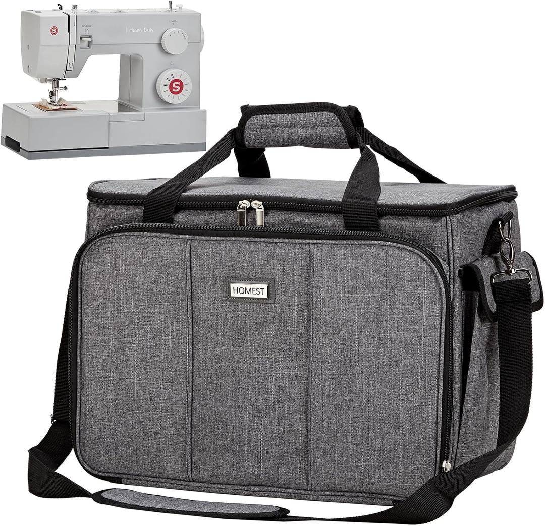 HOMEST Sewing Machine Carrying Case with Multiple Storage Pockets, Universal Tote Bag with Shoulder Strap Compatible with Most Standard Singer, Brother, Janome, Grey (Patent Design)