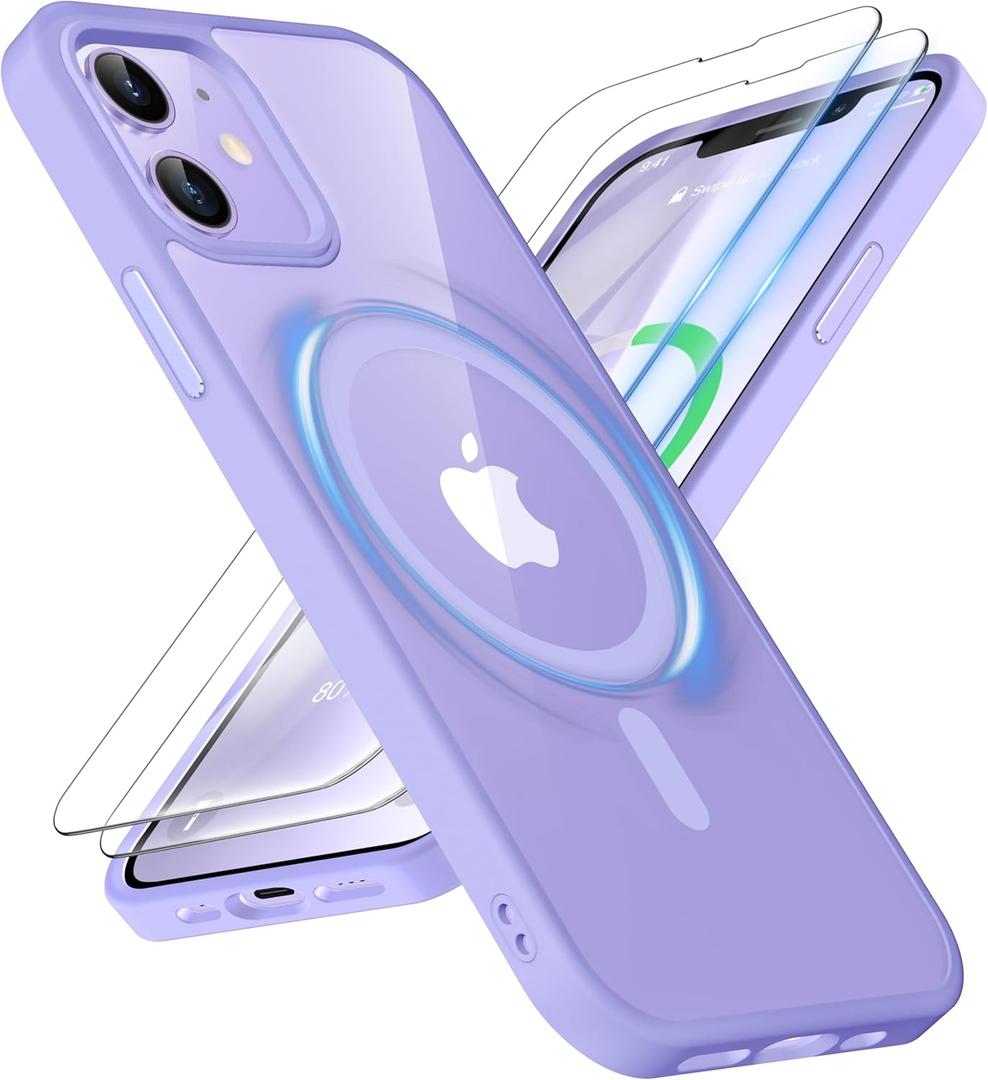 ORETECH Magnetic for iPhone 12 Case/iPhone 12 Pro Case, [Compatible with MagSafe][2 Pcs Screen Protectors][15 FT Drop Protection], Shockproof Bumper Phone Case iPhone 12/12 Pro Cover, Light Purple