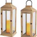 Bdor 2 Pack Lanterns Decorative - 27.5in New Zealand Pine Lanterns Decorative with Flameless Pillar Candles, Decorative Lanterns for Home Decor, Indoor Outdoor, Front Porch, Garden, Farmhouse Style (Large)