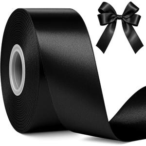 Fullive 1 1/2 Inch Black Ribbon, 30 Yards Black Ribbon for Gift Wrapping, Solid Polyester Satin Halloween Ribbons for Graduate Halloween Decorations DIY Hair Bows Floral Arrangements Wrapping Bouquet