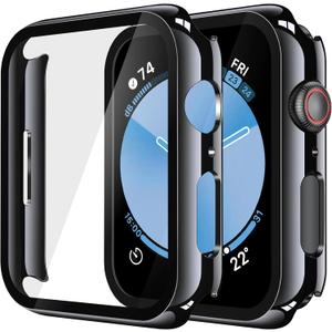 Misxi 2 Pack Tempered Glass Case Compatible for Apple Watch SE 3 (2025) SE 2 SE Series 6 Series 5 Series 4 40mm, Hard PC Screen Protector Overall Protection Scratch-Resistant Cover for iWatch, Jet Black