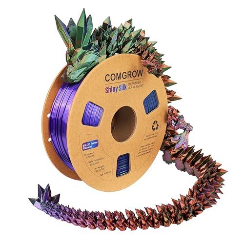Comgrow Tri-Colors Silk PLA 3D Printer Filament, Rainbow PLA Filament 1.75mm, Dimensional Accuracy +/- 0.02 mm, 1KG Spool, Coextrusion 3D Filament with Shiny Silk Copper-Green-Purple