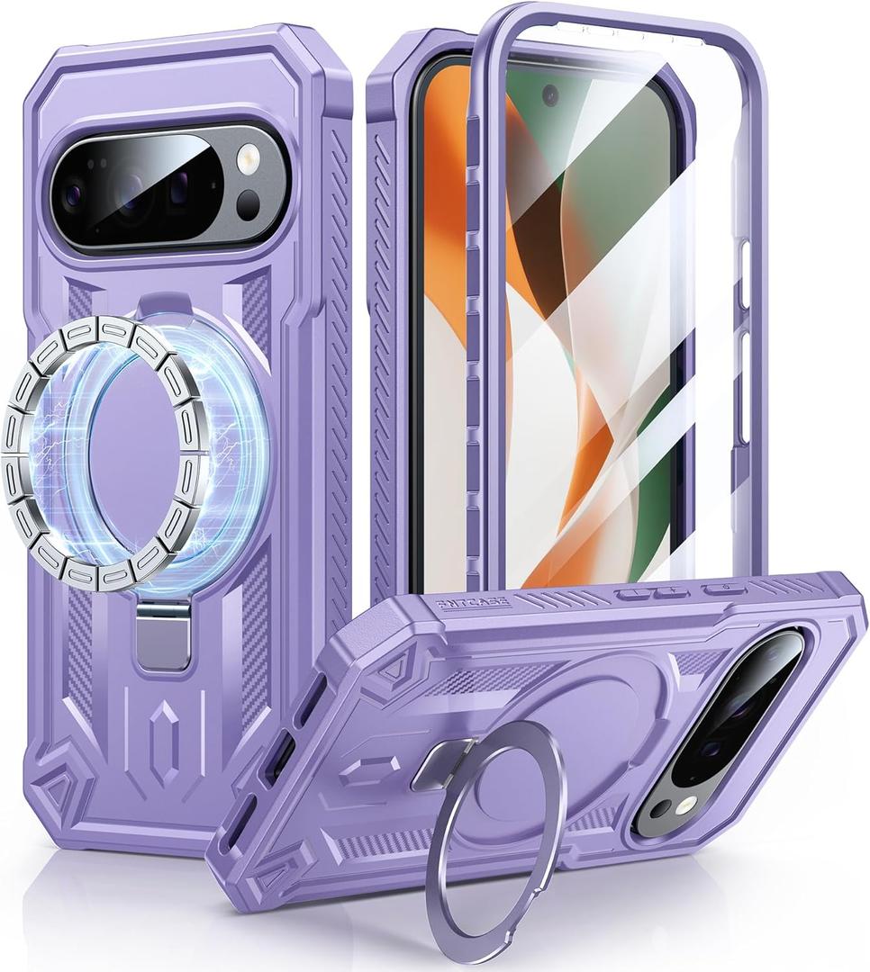 FNTCASE for Google Pixel 10-Pro-XL Case: for 9 Pro XL Case with Ring Holder Magnetic Kickstand Military Grade Shockproof Protective Rugged Cell Phone Cover 5G - 6.8 Inch (Purple)