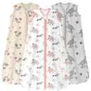 Baby Sleep Sack 0-6 Months 3 Pack 100% Cotton Lightweight 0.5 TOG Wearable Blanket Baby Sleep Bag with 2-Way Zipper for Newborn Infant Pink Apricot Gray Zebra (Small)