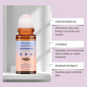 Organic Castor Oil with Rose Quartz Roller, Organic Castor Oil Roll On, Natural Ingredients, Gently Nourishes Skin, Deep Hydration & Smoothing, Suitable for All Skin Types (1pc)