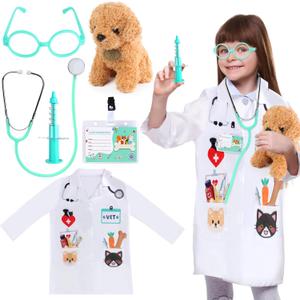 Kyson Veterinarian Costume for Kids 6 Pcs Animal Doctor Vet Dress Up Pretend Play for Boys Girls Halloween Career Day