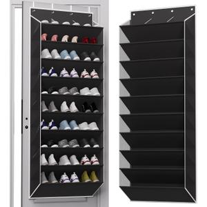 TAHAVICE 10-Tier Large Size Over The Door Shoe Organizer, Holds 30 Pairs Hanging Shoe Rack with Deep Pockets for Closet, Space-Saving Storage for Sneakers, Boots (Black)