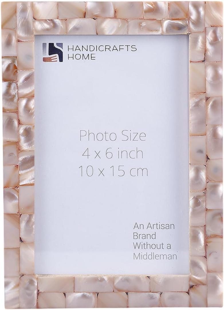 Handicrafts Home 4x6 Picture Frame Mother of Pearl Collection, Handcrafted Photo Frame, Small Picture Frame for Living Room, Wall Decor, Office Desk Decor, Vintage Picture Frames, Gift for her, Thanksgiving gift for friends & Family (MOP-PINK)