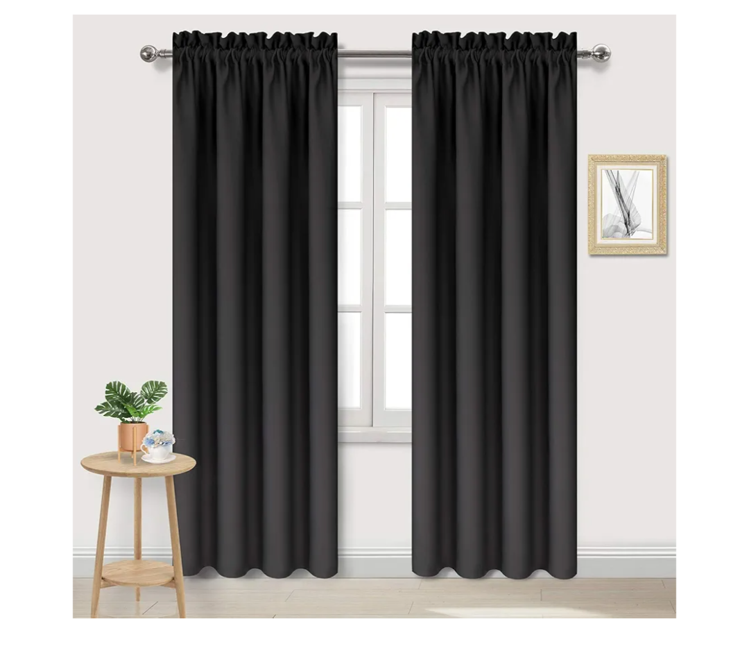 DWCN Blackout Curtains for Bedroom – Thermal Insulated Room Darkening Drapes for Living Room, Black, W 42 x L 84 Inch, Set of 2 Rod Pocket Curtain Panels