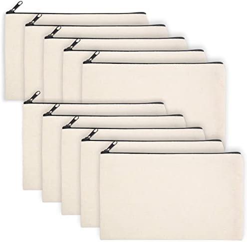 Legigo Blank Canvas Bag Zipper Pouch Makeup Bags Bulk - Multi-Purpose Canvas Pencil Pouch with Sturdy Zipper, Cosmetic Bag Travel Toiletry Bag for DIY Craft Projects, Storage (8.3 x 5 inches) 9 prs