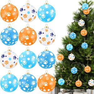 12 Pcs Christmas Ball Ornaments 2.4" Dog Paw Foam Ball Ornaments for Christmas Tree Cute Shatterproof Hanging Decorations for Xmas Tree Holiday Party