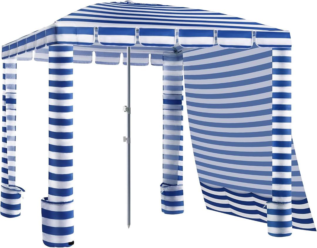 Umineux Beach Cabana - 8FT Beach Canopy with Side Wall, Easy Setup Beach Tent Sun Shelter, Waterproof Tent - Portable Shade for Whole Family (Navy Stripes)