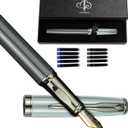 YUNCHUN Fountain Pens Set for Writing, Fancy Medium Nib Ink Pens of Morandi Color with 10 Black and 10 Blue Refills Cartridges, Best Pen Gift Set for Men Women, Office Professional Pen for Work, Gray