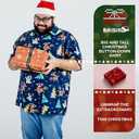 BRISIRA Big and Tall Christmas Shirts for Men Santa Hawaiian Vacation Short Sleeve Button Down Holiday Shirt Lightweight (Large, Blue-reindeer Santa)