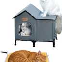 Weatherproof Heated Cat House for Outdoor in Winter, Elevated Outdoor Cat Shelter for Feral Cat, Insulated Cat Bed for Outside Stray Cat Kitty, 20x13x16 inches, Grey, Heated