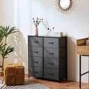 OLIXIS 8 Drawer Storage Dresser with Wood Top - Wide Fabric Chest Organizer for Bedroom, Closet, Living Room,Tower Cabinet, TV Stand, Hallway Entryway Furniture,Grey