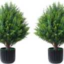 FOLIZEN 18 Inch Artificial Shrubs Topiary 2 Pack, Plush Verdant Foliage Anti-UV Artificial Trees for Indoor Planters Home Decor