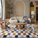 PureCozy Checkered Rug 6x9 for Living Room, Modern Rainbown Shag Rug Washable Non-Slip Large Area Rug Super Soft Indoor Fuzzy Carpet Fluffy Rugs for Bedroom Home Aesthetic Decor