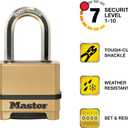 Master Lock Combination Lock, Heavy Duty Weatherproof Padlock, Resettable for Outdoor Use, Brass Finish, M175XDLF