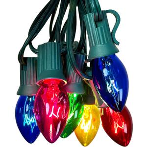 Christmas Lights 25FT, C7 Vintage Christmas String Lights with 27 Clear Multicolor Ceramic Bulbs, Hanging Outdoor & Indoor String Lights for Christmas Decor (Green Wire) (Multicolor)