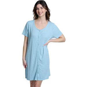 Mad Dog Women's Night Shirts - Soft Waffle Knit Womens Sleep Shirts, Short Sleeves Button-Up Pajamas Nightgowns Sleep Dress (XX-Large, Blue)