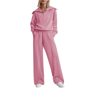 Aleumdr Two Piece Outfits Half Zip Sweatshirt Sweatsuit Lounge Sets for Women Matching Set Wide Leg Sweatpant Tracksuit S