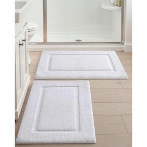 DEXI Bathroom Rugs Set 2 Piece 32x20, Washable Non Slip Bath Mat for Shower Floor, Absorbent Quick Dry Bathmat with Rubber Backing, Ultra Soft Plush Carpet for Tub, White (2 Pack - 1'8" x 2'8" (Rectangular))